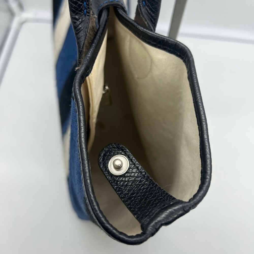 LONGCHAMP Coup De Pinceau EW Tote Blue Striped Canvas Leather Trim Shoulder Bag - Picture 13 of 17